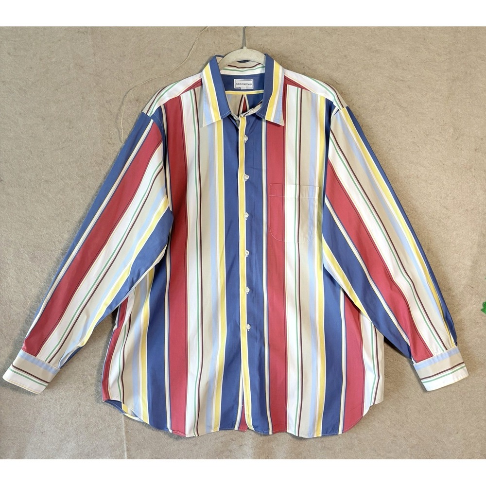 Maus & Hoffman Shirt Mens XL Blue Red Yellow Striped Casual Classic‎ Italy